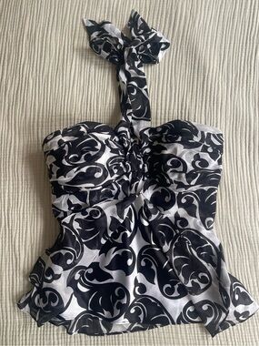 Early 2000s Vintage Silk Halter Top with the dreamiest monochrome swirl print